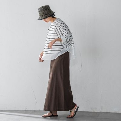 ７分袖ドライコットン混裾ドッキングドルマンプルオーバー≪洗濯機で洗える≫