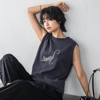＜MAYSON GREY（Women）＞レオパードプリントノースリーブプルオーバー≪洗濯機で洗える≫