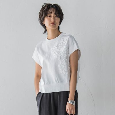 フラワーモチーフフレンチスリーブプルオーバー≪手洗い可能≫