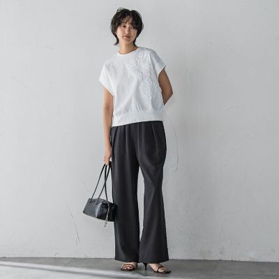 フラワーモチーフフレンチスリーブプルオーバー≪手洗い可能≫