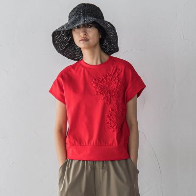 フラワーモチーフフレンチスリーブプルオーバー≪手洗い可能≫