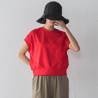 フラワーモチーフフレンチスリーブプルオーバー≪手洗い可能≫