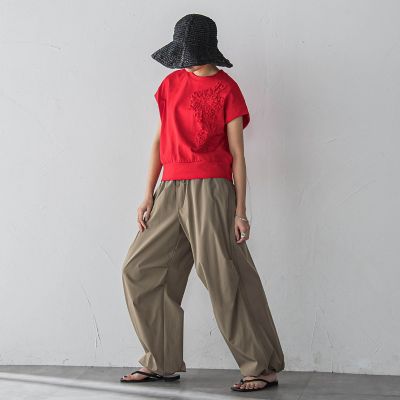 フラワーモチーフフレンチスリーブプルオーバー≪手洗い可能≫
