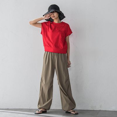 フラワーモチーフフレンチスリーブプルオーバー≪手洗い可能≫