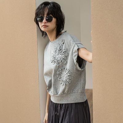 フラワーモチーフフレンチスリーブプルオーバー≪手洗い可能≫