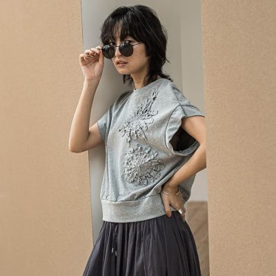 フラワーモチーフフレンチスリーブプルオーバー≪手洗い可能≫
