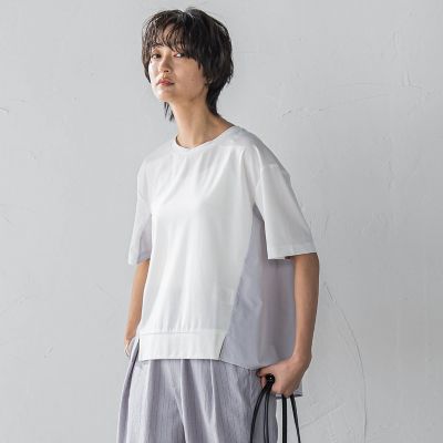 MAYSON GREY（Women）/メイソングレイ 異素材コンビネーション半袖プルオーバー≪洗濯機で洗える≫