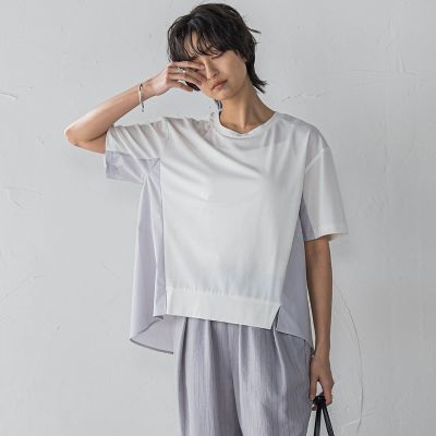 異素材コンビネーション半袖プルオーバー≪洗濯機で洗える≫