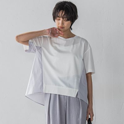異素材コンビネーション半袖プルオーバー≪洗濯機で洗える≫
