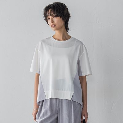異素材コンビネーション半袖プルオーバー≪洗濯機で洗える≫