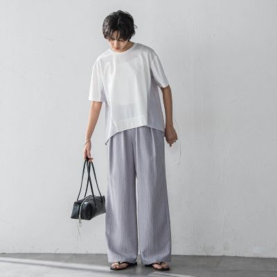 異素材コンビネーション半袖プルオーバー≪洗濯機で洗える≫