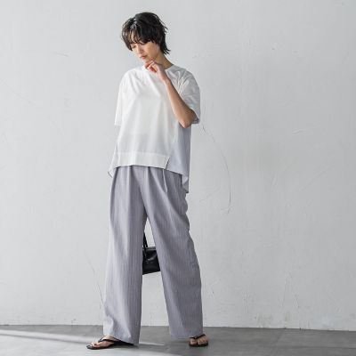 異素材コンビネーション半袖プルオーバー≪洗濯機で洗える≫