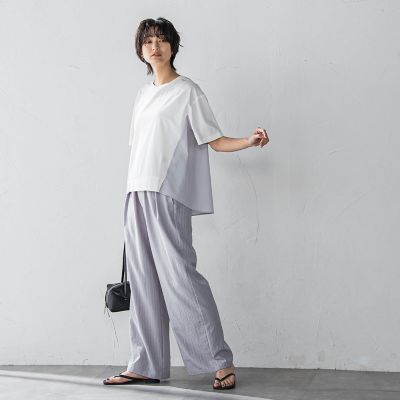 異素材コンビネーション半袖プルオーバー≪洗濯機で洗える≫