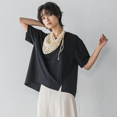 異素材コンビネーション半袖プルオーバー≪洗濯機で洗える≫