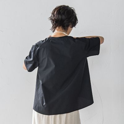 異素材コンビネーション半袖プルオーバー≪洗濯機で洗える≫