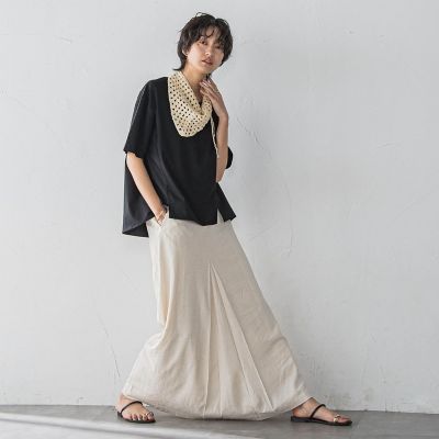異素材コンビネーション半袖プルオーバー≪洗濯機で洗える≫