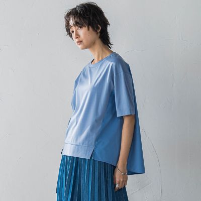 異素材コンビネーション半袖プルオーバー≪洗濯機で洗える≫
