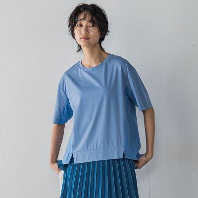 異素材コンビネーション半袖プルオーバー≪洗濯機で洗える≫