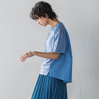 異素材コンビネーション半袖プルオーバー≪洗濯機で洗える≫