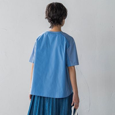 異素材コンビネーション半袖プルオーバー≪洗濯機で洗える≫