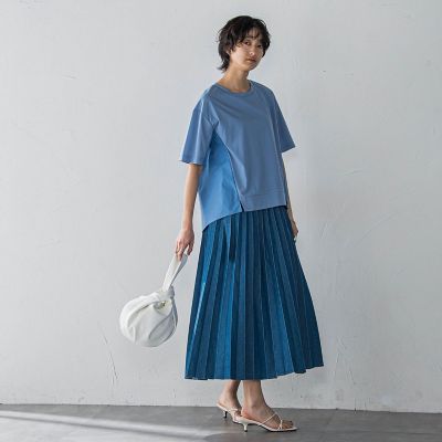 異素材コンビネーション半袖プルオーバー≪洗濯機で洗える≫