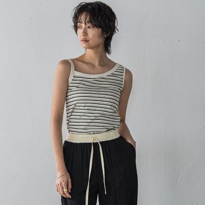 ＜MAYSON GREY（Women）＞ランダムボーダーアシンメトリーリブタンクトップ≪洗濯機で洗える≫