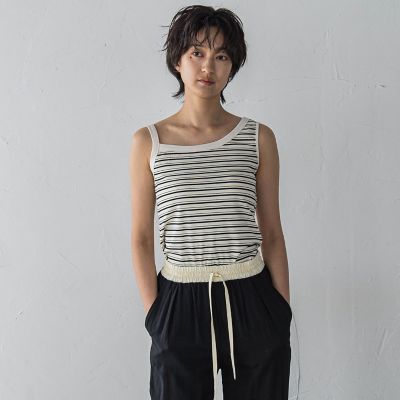 ランダムボーダーアシンメトリーリブタンクトップ≪洗濯機で洗える≫