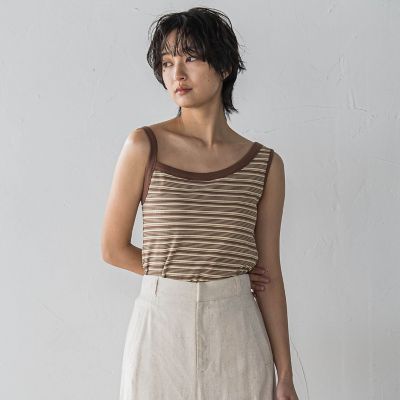 ランダムボーダーアシンメトリーリブタンクトップ≪洗濯機で洗える≫