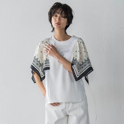 スカーフスリーブプルオーバー≪洗濯機で洗える≫