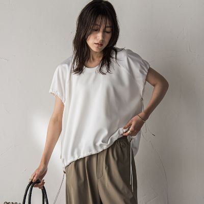【ＷＥＢ限定】異素材切替えドロストギャザープルオーバー≪洗濯機で洗える≫
