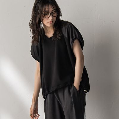 【ＷＥＢ限定】異素材切替えドロストギャザープルオーバー≪洗濯機で洗える≫