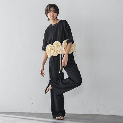 ボリュームフリルヘムドッキングクロップドＴシャツ≪手洗い可能≫