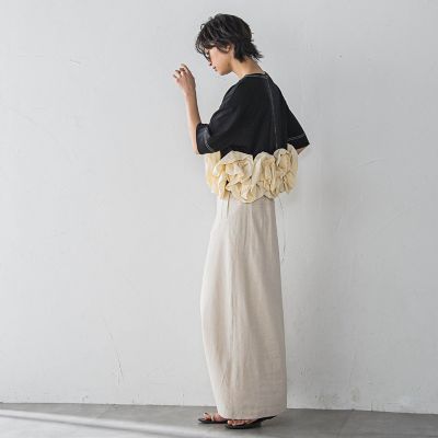 ボリュームフリルヘムドッキングクロップドＴシャツ≪手洗い可能≫