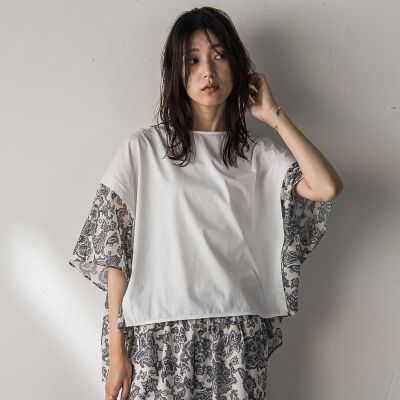 MAYSON GREY（Women）/メイソングレイ ペイズリー柄ドッキングポンチョTシャツ≪洗濯機で洗える≫