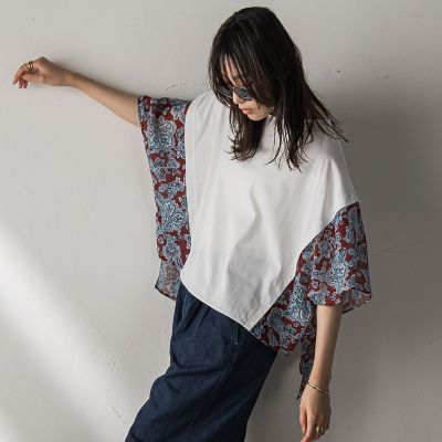 メイソングレイ ポンチョ 新品 ペイズリー柄ドッキングポンチョTシャツ≪洗濯機で洗える