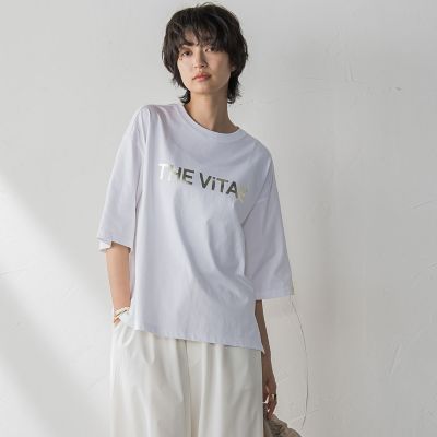 ＜MAYSON GREY（Women）＞箔プリントロゴＴシャツ≪手洗い可能≫