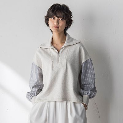 ストライプスリーブハーフジッププルオーバー≪手洗い可能≫ | MAYSON 