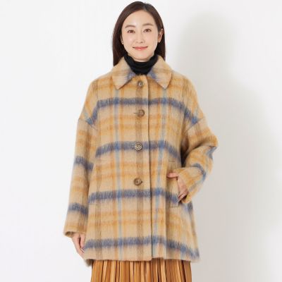 ＜SANYOCOAT (Women)＞エアージーロンラム　シャギーチェックコート