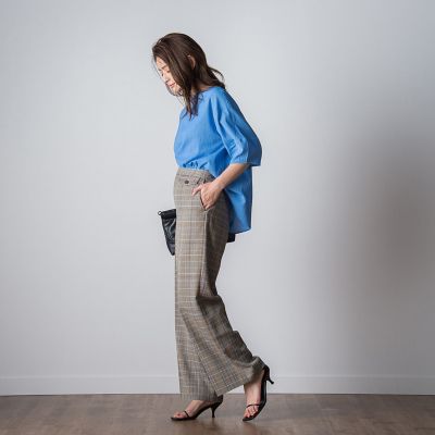 モールチェックワイドパンツ≪洗濯機で洗える≫