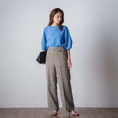 モールチェックワイドパンツ≪洗濯機で洗える≫