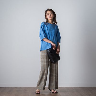 モールチェックワイドパンツ≪洗濯機で洗える≫