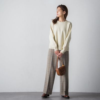 モールチェックワイドパンツ≪洗濯機で洗える≫