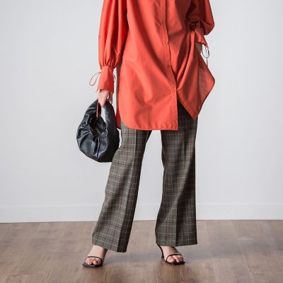 モールチェックワイドパンツ≪洗濯機で洗える≫