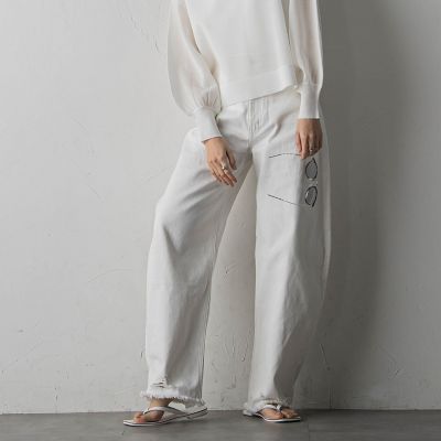 ダメージカーブデニムパンツ≪洗濯機で洗える≫