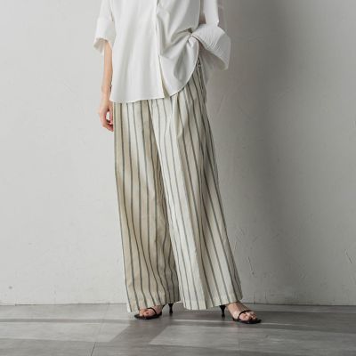 ストライプサイドベルトワイドパンツ≪洗濯機で洗える≫