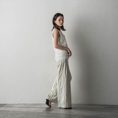 ストライプサイドベルトワイドパンツ≪洗濯機で洗える≫