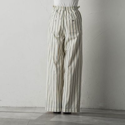 ストライプサイドベルトワイドパンツ≪洗濯機で洗える≫