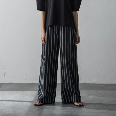 ストライプサイドベルトワイドパンツ≪洗濯機で洗える≫