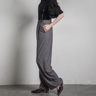 サスペンダー付きピンストライプワイドパンツ≪洗濯機で洗える