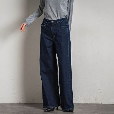 ワイドデニムパンツ≪洗濯機で洗える≫